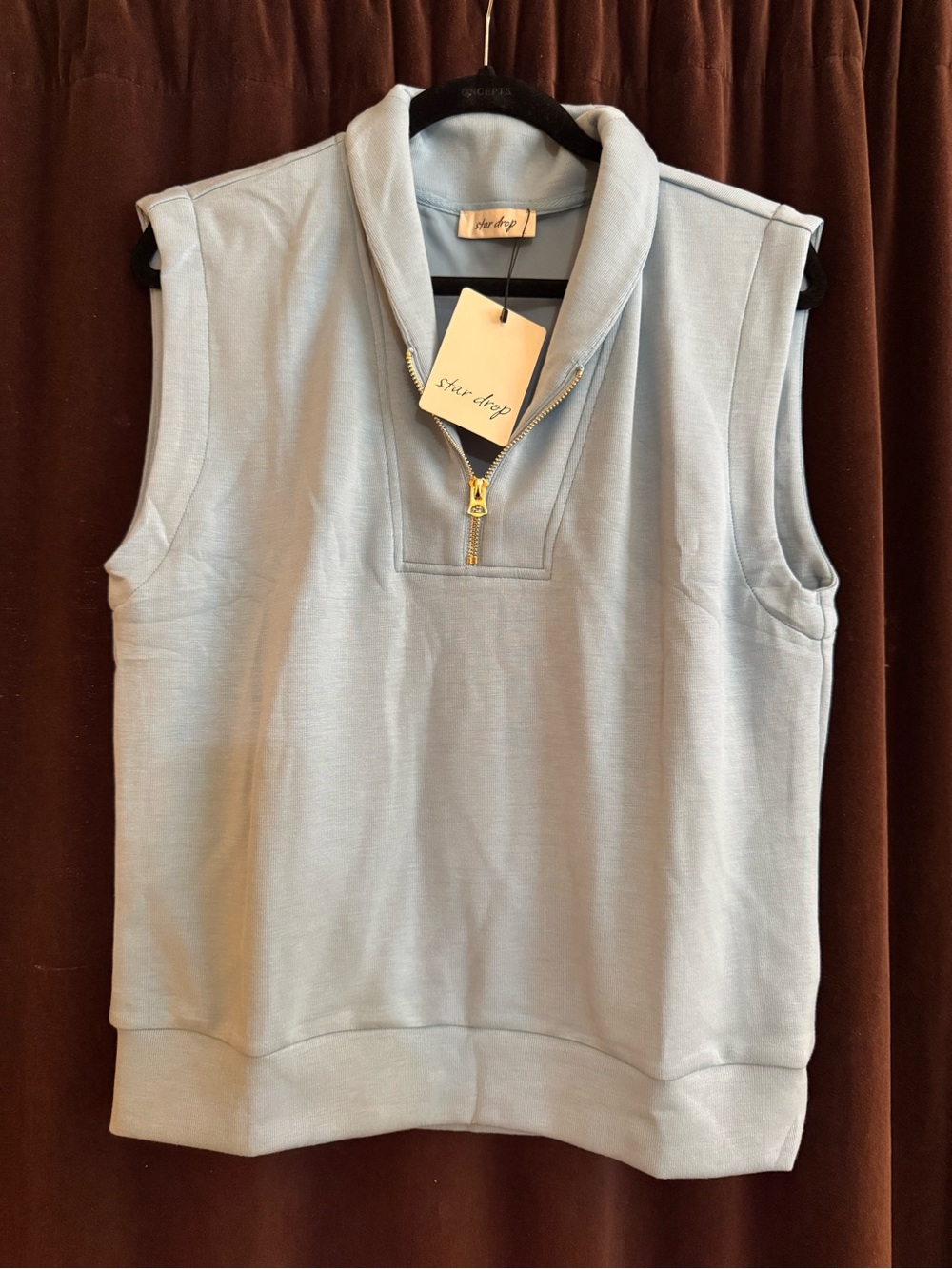 Sleeveless Zip-Front Hoodie in Light Blue by